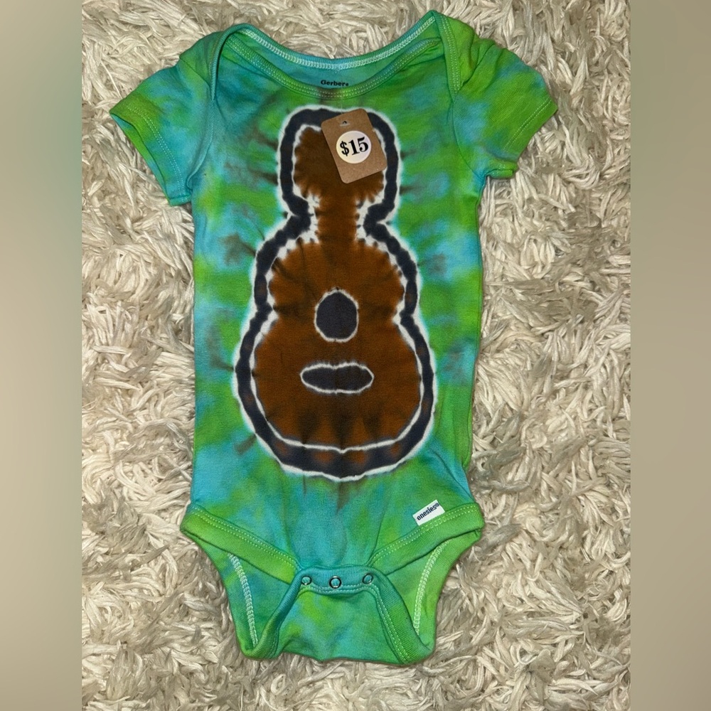 Baby Infant 18 month Short Sleeve Onesie DIY Guitar Blue Green Tie Dye Homemade